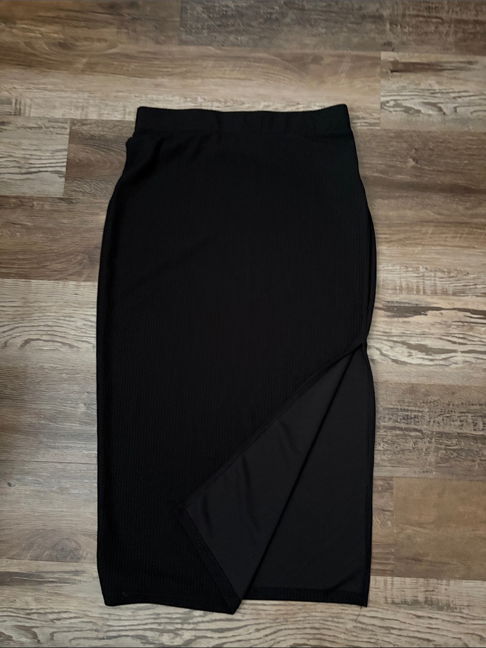 SHEIN Black Ribbed Midi Pencil Skirt with Side Slit